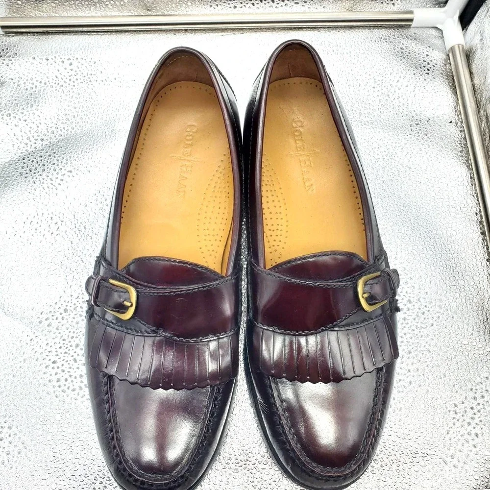 Cole Haan‎ Kiltie Fringe Monk Strap Loafer Dress Shoes Mens 10 Oxblood Leather